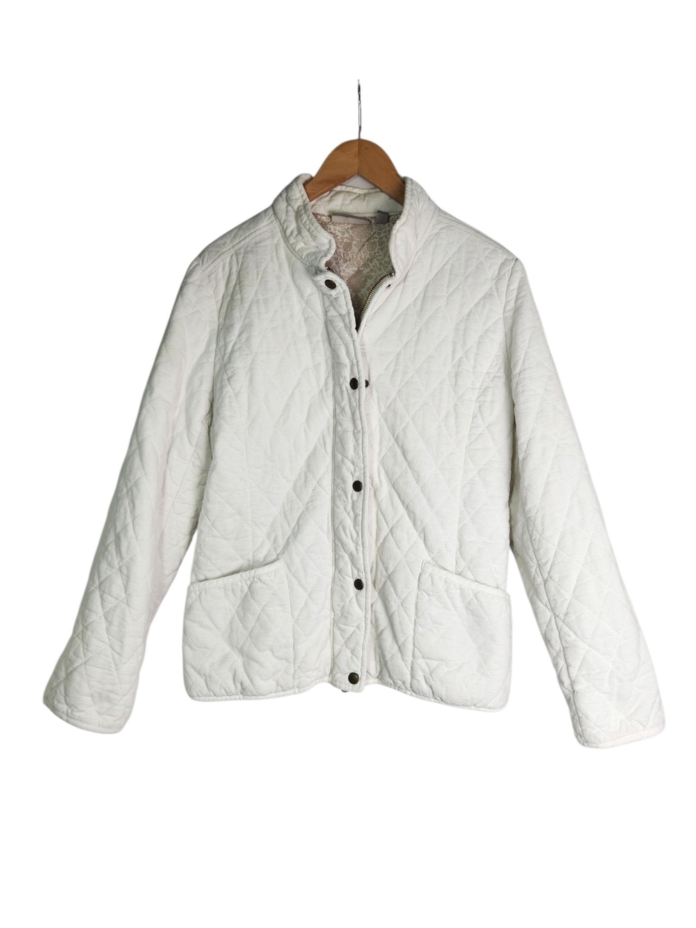 Croft & Barrow Women’s Med White Quilted Corduroy Jacket Floral Lined Snap Zip